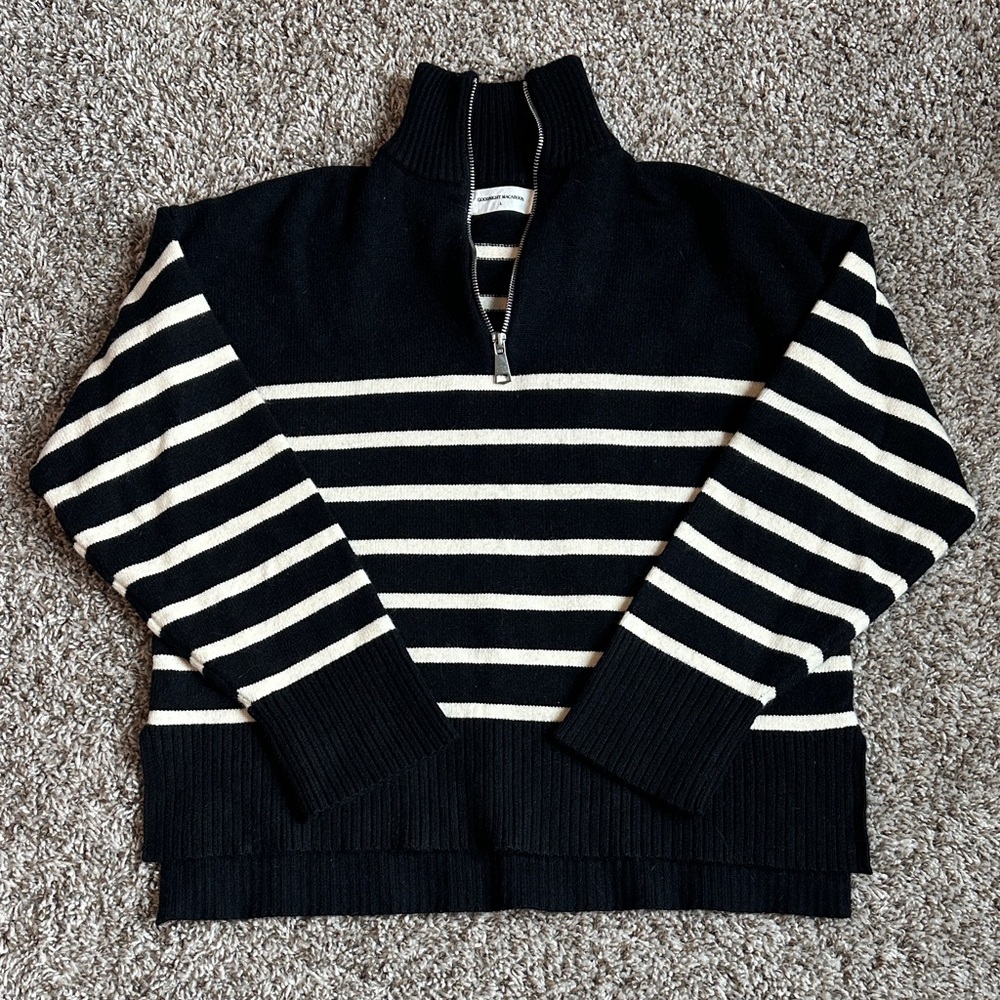Goodnight Macaroon Black and Cream Zip-Up Sweater